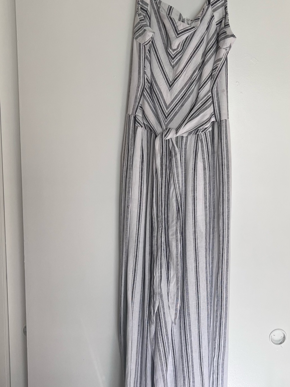 Cynthia Rowley Gray and White Striped Maxi Jumpsuit